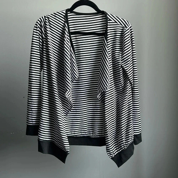 Black & White Striped Cardigan | Open Cardigan | Striped Cardigan | Stripes - Picture 1 of 5